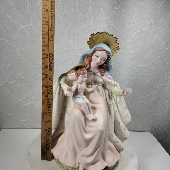 Vintage Crowned Holy Mary Baby Jesus Statue 12" Pink Ceramic‎ Madonna Bea Cox - Picture 7 of 16